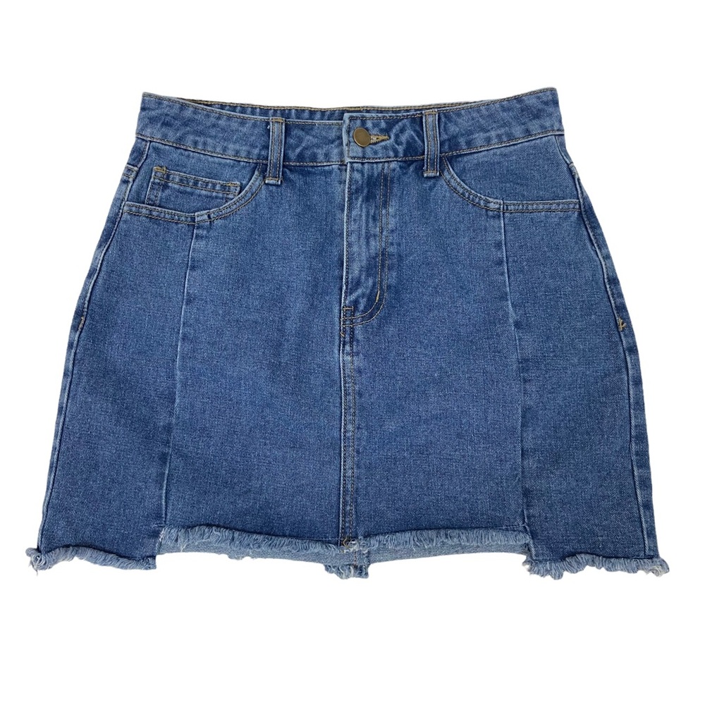 Forever 21 Frayed Hem Denim Skirt Blue